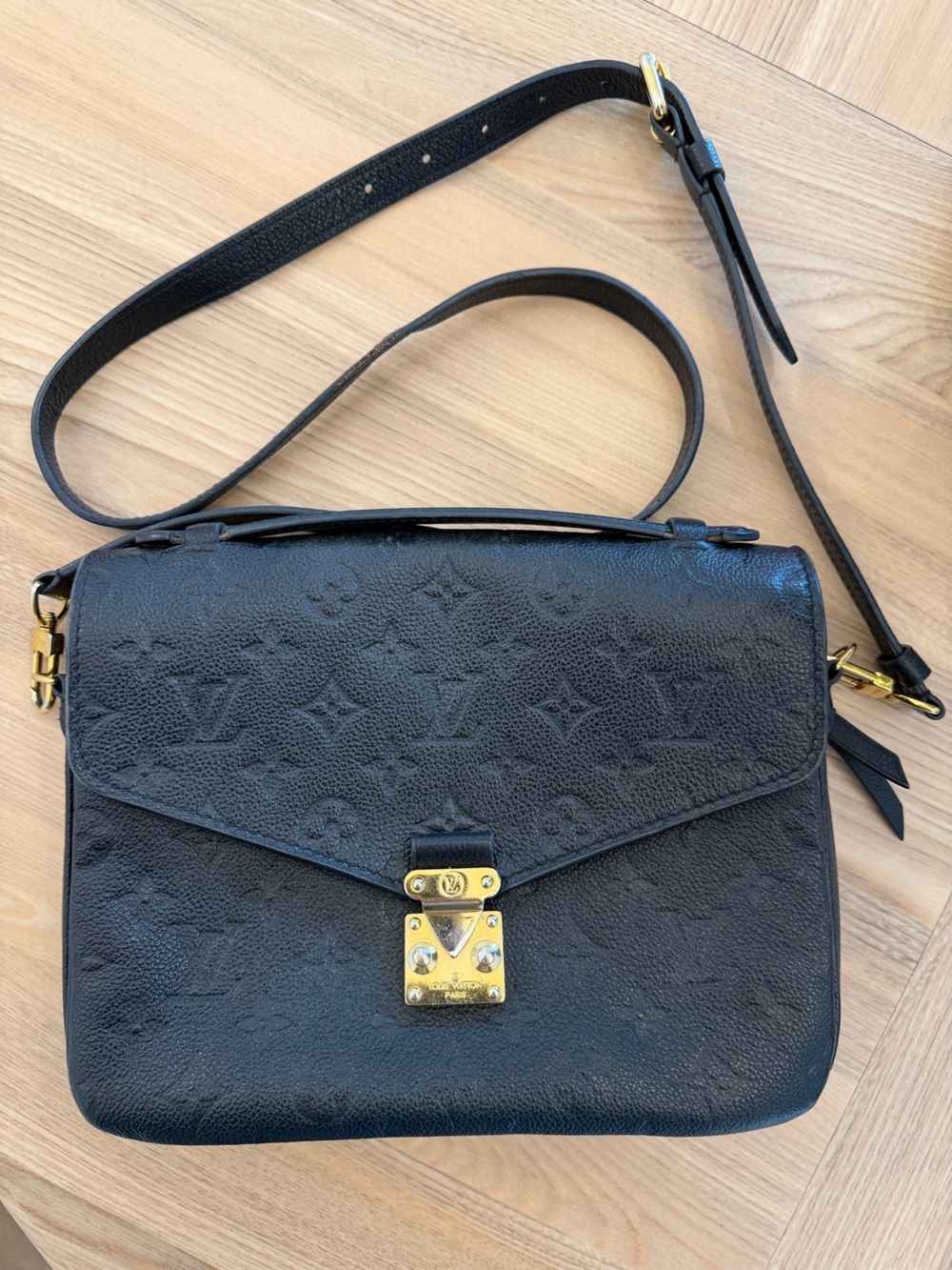 Louis Vuitton Black Monogram Embossed Leather Shoulder Bag with Gold Hardware